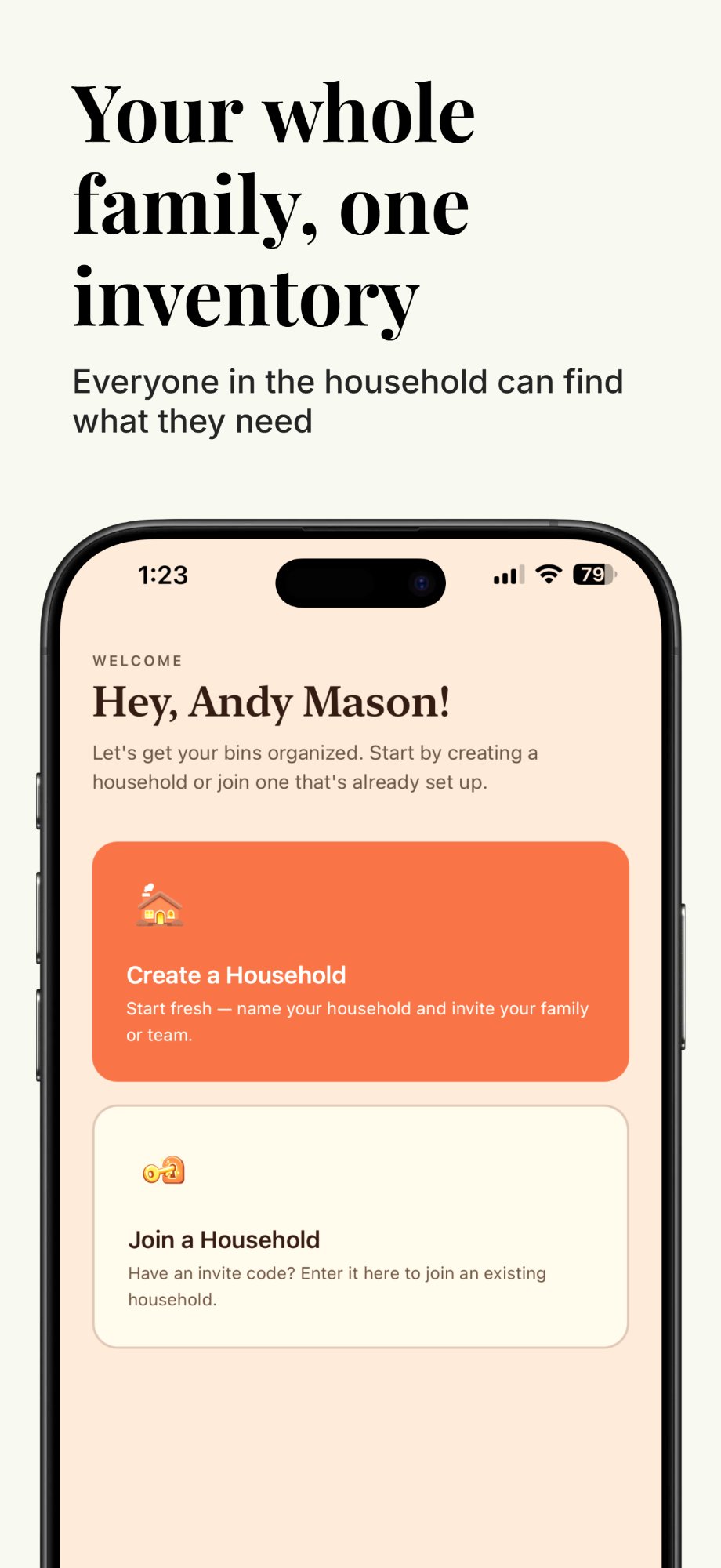 Household setup screen